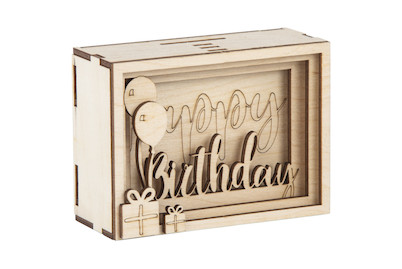 Image of Holz 3D Geschenkbox Birthday ,FSCMixCred, 11,5x8,5x5cm, 13 tlg. Bausatz, Box 1Set