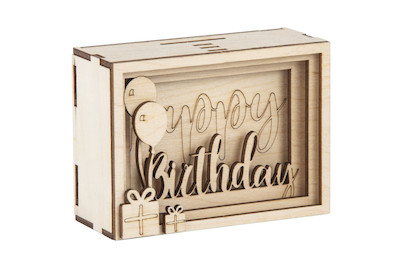 Image of Holz 3D Geschenkbox Birthday ,FSCMixCred, 11,5x8,5x5cm, 13 tlg. Bausatz, Box 1Set bei JUMBO