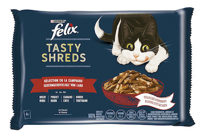 Image of Felix Tasty Shreds Katzenfutter in Sauce Fleisch 4x80g