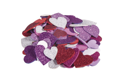 Image of Moosgummi Herzen Glitter, 2+3cm ø, selbstklebend, SB-Btl 100Stück bei JUMBO