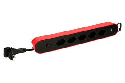 Image of Max Hauri Design Line Steckdosenleiste 5x Typ13 90° / 2x USB Typ A,C 3.4A / rot/schwarz
