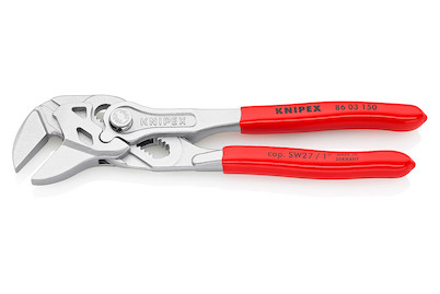 Image of Knipex 86 03 150 SB Zangenschlüssel Zange und Schraubenschlüssel in einem Werkzeug mit Kunststoff überzogen verchromt 150 mm