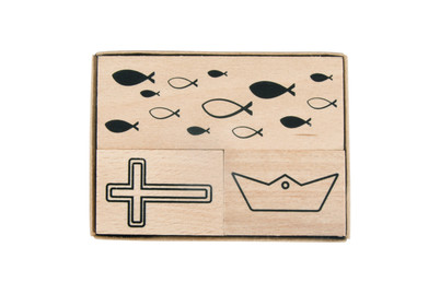 Image of Holzstempelset Konfirmation,Kommunion, 3,9x2,6cm - 8,3x2,6cm, Box 3Stück bei JUMBO