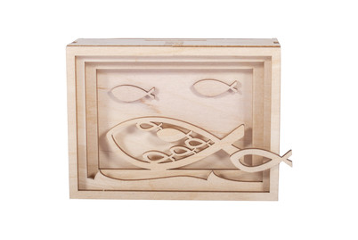 Image of Holz 3D Geschenkbox Fisch,FSCMixCred, 11,5x8,5x5cm, 13 tlg. Bausatz, Box 1Set