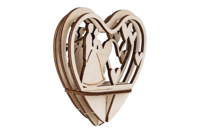 Image of Holz-Steckt. Brautpaar,FSCMixCred, 5-tlg., 10cm Herz, SB-Btl 1Set bei JUMBO
