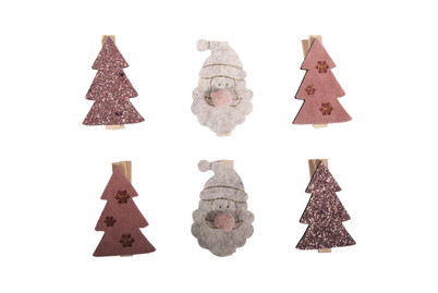 Image of Holz Tanne und Santa auf Klammer, 3,1x4,8cm, 3 Designs, SB-Btl 6Stück bei JUMBO