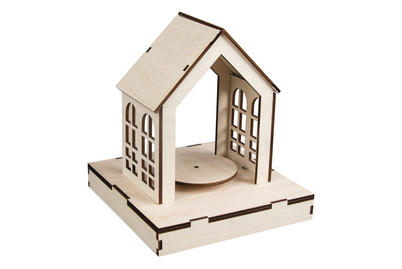Image of Holz 3D-Bausatz Haus FSCMixCred, 18,5x18,5x21cm, +Drehteller, Box