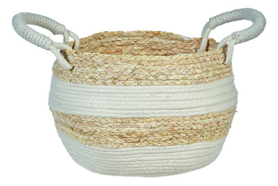 Image of Korb m. Griffen weiss/beige ØxH 26x18 cm bei JUMBO