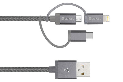 Image of Skross 3in1 Lightning Connector, USB Type-C, Micro USB 5V/3A 30cm