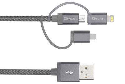 Image of Skross 3in1 Lightning Connector, USB Type-C, Micro USB 5V/3A 1m
