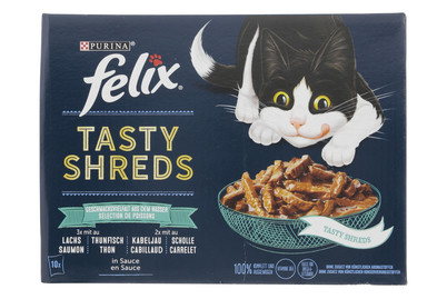 Image of Felix Tasty Shreds Katzenfutter in Sauce Fisch 10x80g bei JUMBO