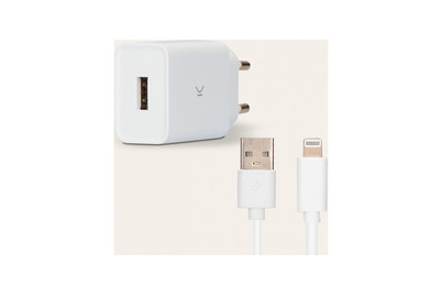 Image of Ksix Wandladegerät, 12W, für iPhone + Ligthning-USB-Kabel, Weiß