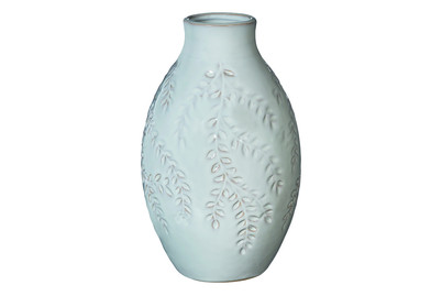 Image of Vase weiss m. Blattmuster ØxH 13.5x22 cm bei JUMBO