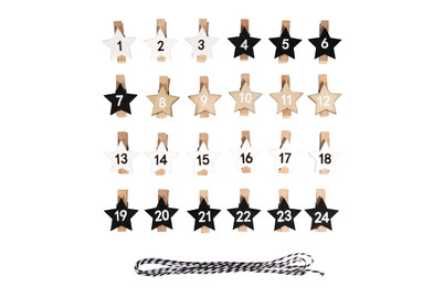 Image of Adventskalenderz. Stern 1-24 auf Klammer, 2,9x3,6cm, m. Kordel, SB-Btl. 1Set bei JUMBO