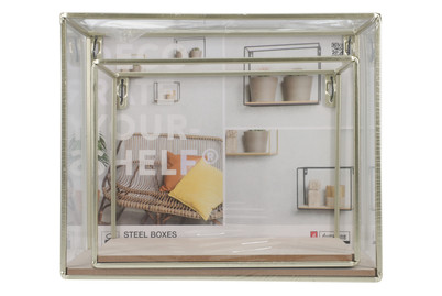 Image of Duraline Wandregal S/2 Metal Messing+Holzboden 30x25x14cm bei JUMBO