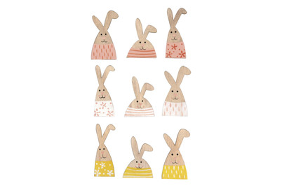 Image of Holz Streuteile Lustige Hasen, 4,8-6cm, m. Klebepunkt, SB-Btl. 9Stück bei JUMBO