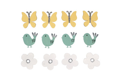 Image of Holz Streuteile Schmetterling + Vogel, 3-3,5cm, m. Klebepunkt, SB-Btl. 12Stück bei JUMBO