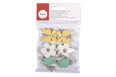 Image of Holzklammern Schmetterling + Vogel, 3-3,5cm, SB-Btl. 6Stück bei JUMBO