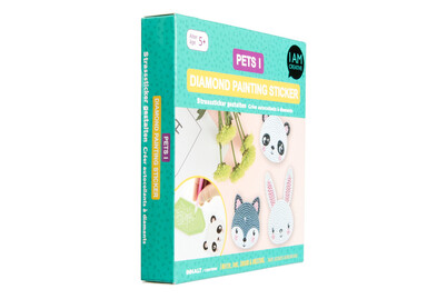 Image of Diamond Painting Sticker Pets I, DIY-Strassstein-Sticker zum selber machen mit drei Tier Motiven, Hase, Panda, Dachs, inkl. Zubehör & Anleitung bei JUMBO