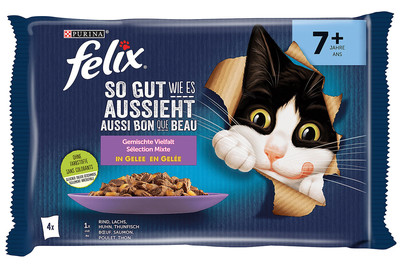 Image of Felix So gut wie Senior Katzenfutter in Gelee assortiert 4x85g bei JUMBO