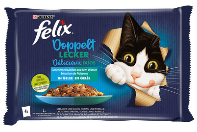 Image of Felix Doppelt Lecker Katzenfutter in Gelee Fisch 4x85g bei JUMBO