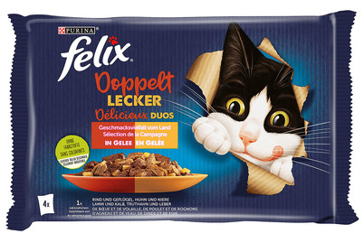 Image of Felix Doppelt Lecker Katzenfutter in Gelee Fleisch 4x85g