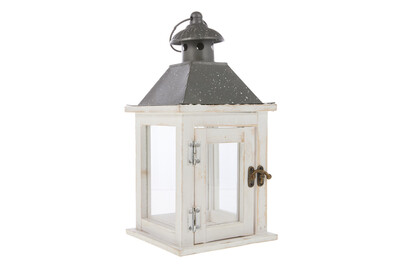 Image of Laterne 3ass weiss/grau/bra 15x15x30.5cm bei JUMBO