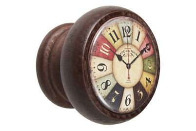 Image of Garderobenknopf farbige Uhr walnuss
