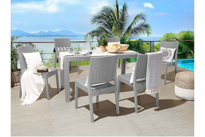 Image of Beliani Gartenmöbel Set Rattanoptik hellgrau 6-Sitzer Fossano bei JUMBO