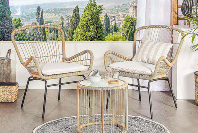 Image of Beliani Balkonset Rattan natürlich 2 Stühle Auflagen hellgrau Labico bei JUMBO