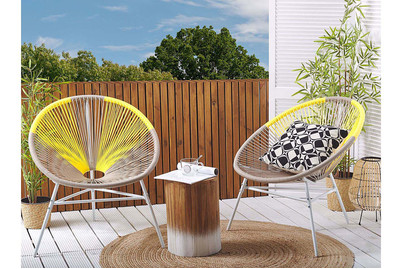 Image of Beliani Rattanstuhl Kunststoff beige/gelb 2er Set ø 76 cm Acapulco bei JUMBO