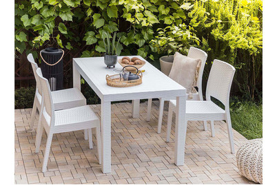 Image of Beliani Gartentisch Rattanoptik weiss 140 x 80 cm Fossano bei JUMBO