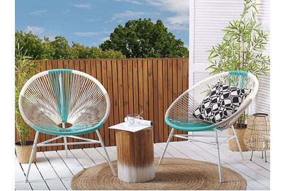 Image of Beliani Rattanstuhl Kunststoff weiss / beige / türkis 2er Set ø 76 cm Acapulco bei JUMBO