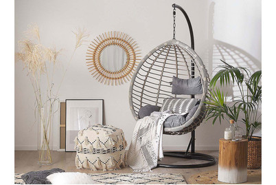 Image of Beliani Hängesessel mit Gestell Rattan grau ø 97 cm Tollo bei JUMBO