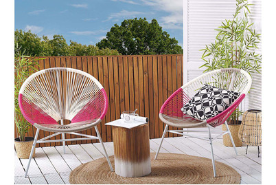 Image of Beliani Rattanstuhl Kunststoff weiss/beige/rosa 2er Set ø 76 cm Acapulco bei JUMBO