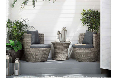 Image of Beliani Balkonset Rattan grau 2-Sitzer Auflagen grau Capri bei JUMBO