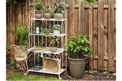 Image of Beliani Gartenregal beige Metall 4 Ablageflächen klappbar Pavona bei JUMBO