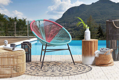 Image of Beliani Rattanstuhl Kunststoff rosa/türkis ø 76 cm Acapulco bei JUMBO