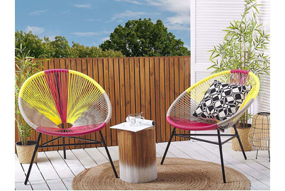 Image of Beliani Rattanstuhl Kunststoff rosa/gelb/beige 2er Set ø 76 cm Acapulco bei JUMBO