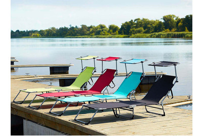 Image of Beliani Gartenliege Stahl türkis Sonnendach verstellbar Foligno bei JUMBO