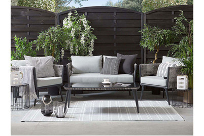 Image of Beliani Gartenmöbel Set Rattan grau meliert 4-Sitzer Auflagen grau Preveza bei JUMBO