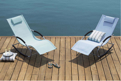 Image of Beliani Gartenliege blau Textil Schaukelfunktion Carano bei JUMBO