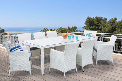 Image of Beliani Gartensessel Rattan weiss 2er Set Auflagen grau Italy bei JUMBO