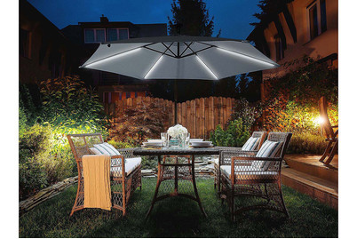 Image of Beliani Sonnenschirm LED Solar Beleuchtung ⌀ 285 cm graphitgrau Corval bei JUMBO