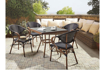 Image of Beliani Gartentisch Aluminium schwarz / dunkler Holzfarbton 80 x 80 cm Caspri bei JUMBO