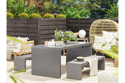 Image of Beliani Gartenmöbel Set U-Form Beton grau Tisch mit 2 Bänken Taranto bei JUMBO
