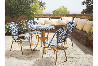 Image of Beliani Gartenisch Rattan blau / weiss ø 70 cm Rifreddo bei JUMBO