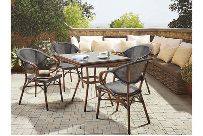 Image of Beliani Gartentisch Aluminium grau / dunkler Holzfarbton 80 x 80 cm Caspri bei JUMBO