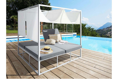 Image of Beliani Sonnenbett mit Sonnendach Aluminium weiss Auflagen grau verstellbar Pallanza bei JUMBO