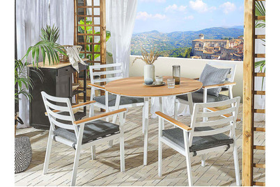 Image of Beliani Gartentisch heller Holzfarbton / weiss Aluminium ø105 cm Cavoli bei JUMBO